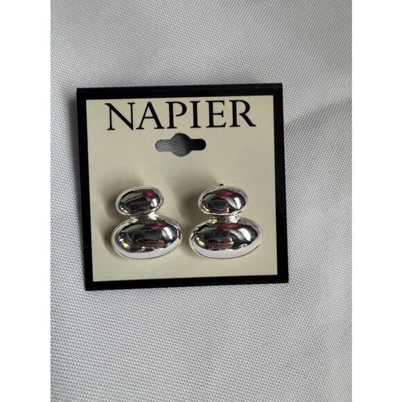Napier Silver Toned Pebble Double Stud Earrings NWT - Picture 3 of 7